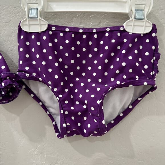 RuffleButts Purple Polka Dot Ruffle Rashguard Swim Set - Picture 8 of 9